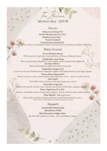 Mothers Day Menu